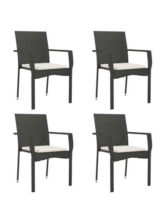 5dílný zahradní jídelní set s poduškami černý polyratan