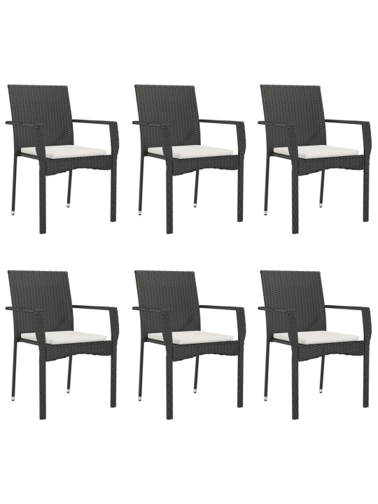 7dílný zahradní jídelní set s poduškami černý polyratan