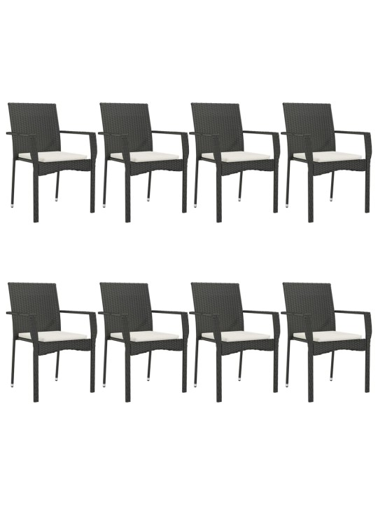 9dílný zahradní jídelní set s poduškami černý polyratan