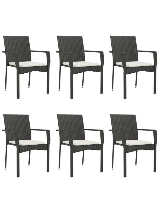 7dílný zahradní jídelní set s poduškami černý polyratan