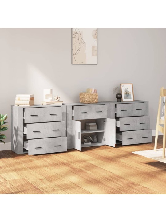Příborníky 3 ks betonově šedé kompozitní dřevo