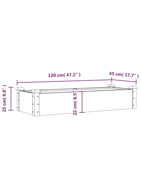 Zahradní vyvýšený záhon s vložkou šedý 120x45x25 cm masiv jedle