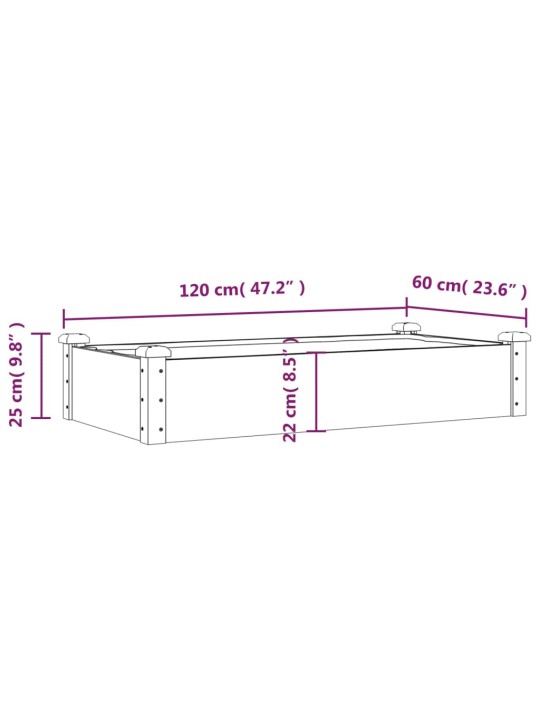 Zahradní vyvýšený záhon s vložkou hnědý 120x60x25cm masiv jedle