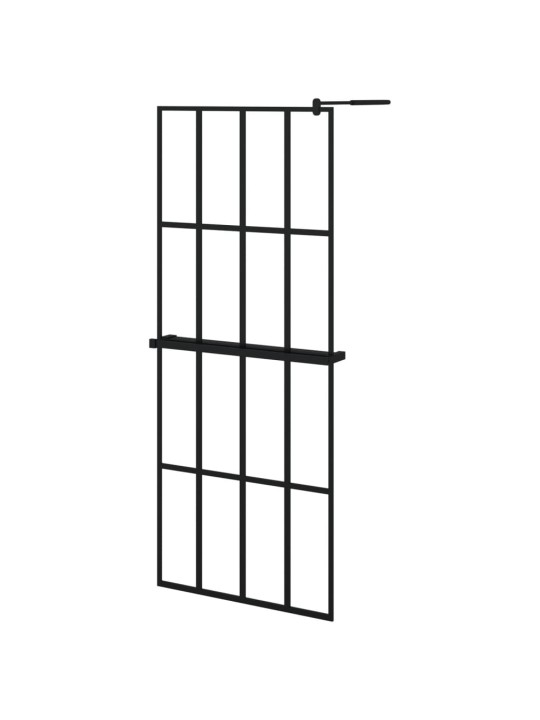 Zástěna do průchozí sprchy s policí černá 80x195 cm esg/hliník