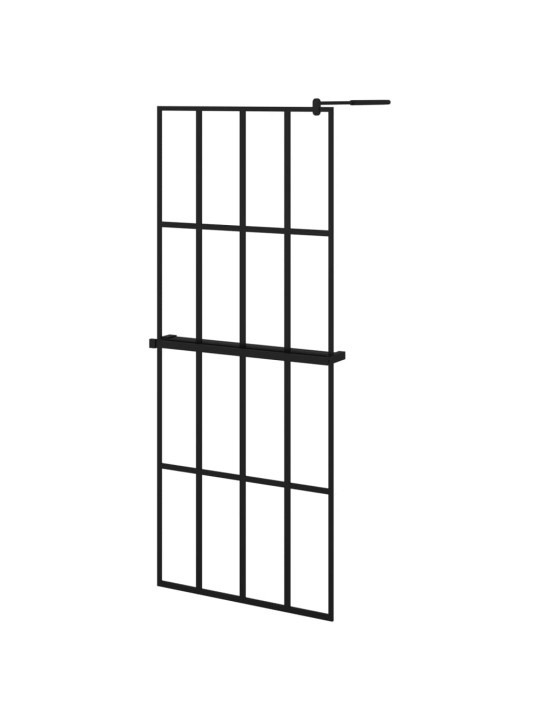 Zástěna do průchozí sprchy s policí černá 80x195 cm ESG/hliník