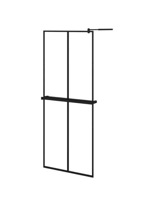 Zástěna do průchozí sprchy s policí černá 80x195 cm esg/hliník