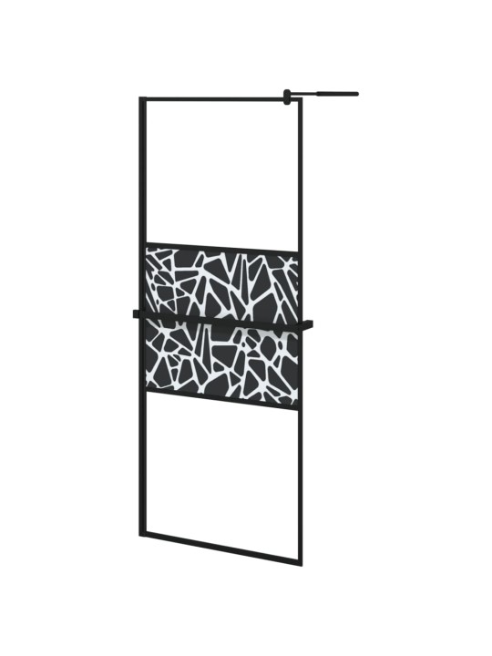 Zástěna do průchozí sprchy s policí černá 80x195 cm esg/hliník
