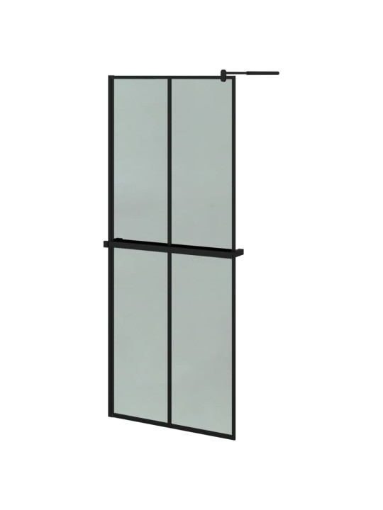 Zástěna do průchozí sprchy s policí černá 80x195 cm esg/hliník