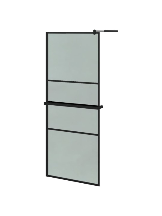 Zástěna do průchozí sprchy s policí černá 80x195 cm esg/hliník