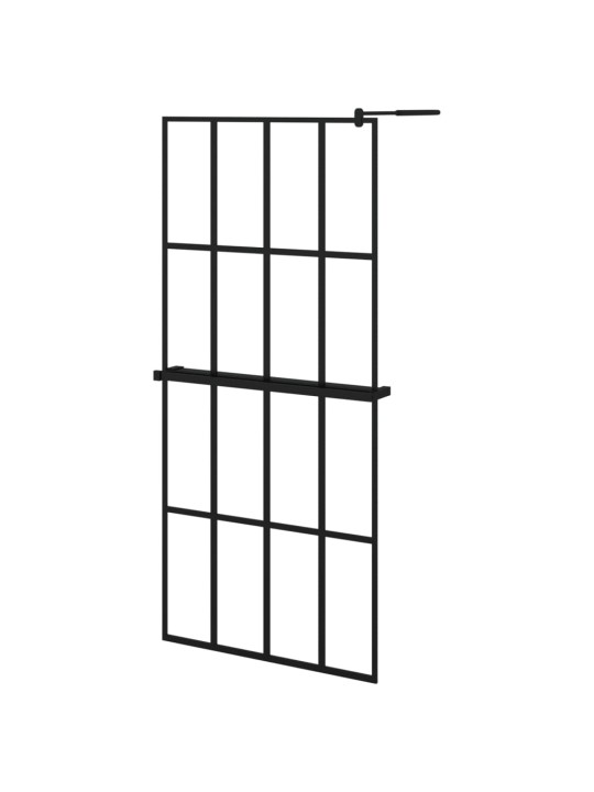 Zástěna do průchozí sprchy s policí černá 90x195 cm ESG/hliník