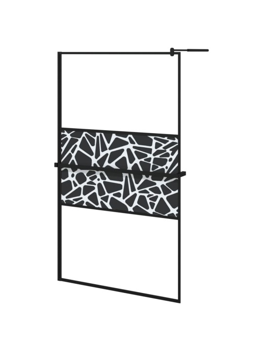 Zástěna do průchozí sprchy s policí černá 115x195 cm esg/hliník