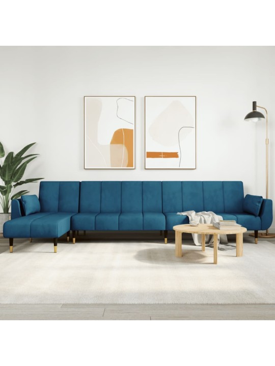 Rozkládací pohovka ve tvaru l modrá 275 x 140 x 70 cm samet