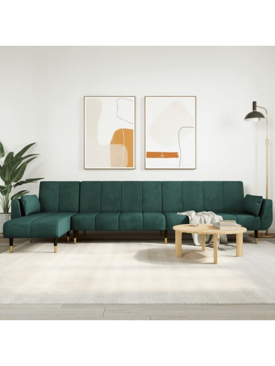 Rozkládací pohovka ve tvaru l tmavě zelená 275x140x70 cm samet