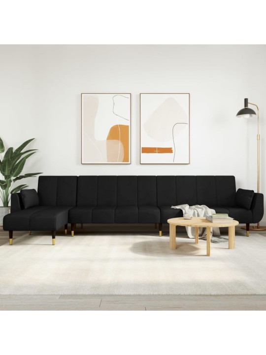 Rozkládací pohovka ve tvaru l černá 275 x 140 x 70 cm samet