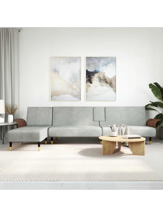 Rozkládací pohovka ve tvaru l světle šedá 279x140x70 cm samet