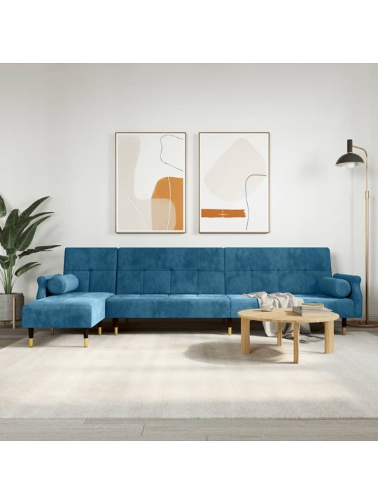 Rozkládací pohovka ve tvaru l modrá 271 x 140 x 70 cm samet
