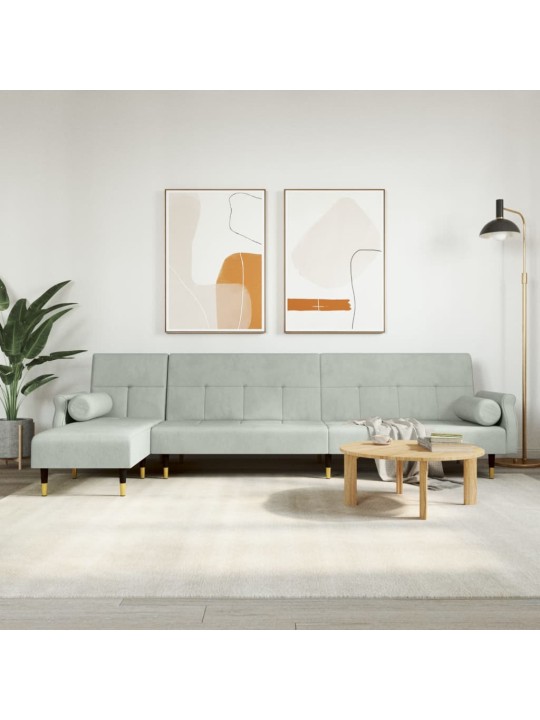 Rozkládací pohovka ve tvaru L světle šedá 271x140x70 cm samet