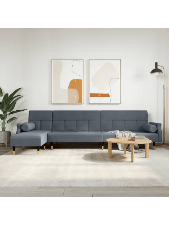Rozkládací pohovka ve tvaru L tmavě šedá 271x140x70 cm samet