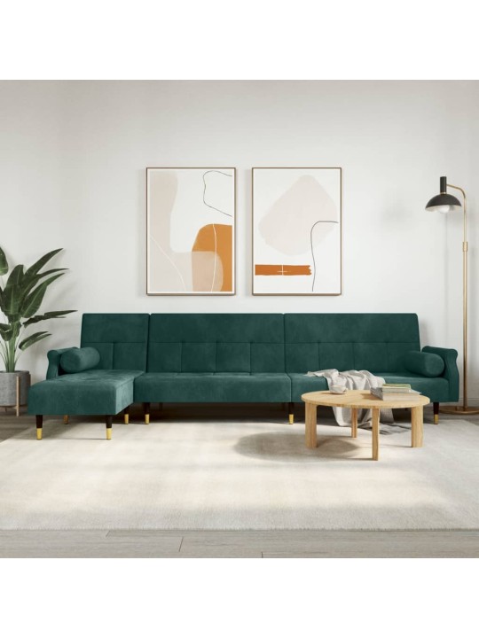 Rozkládací pohovka ve tvaru l tmavě zelená 271x140x70 cm samet