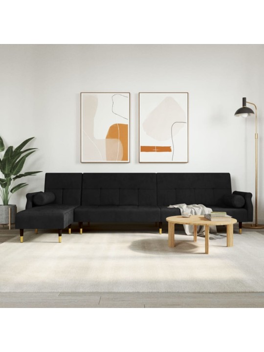 Rozkládací pohovka ve tvaru l černá 271 x 140 x 70 cm samet