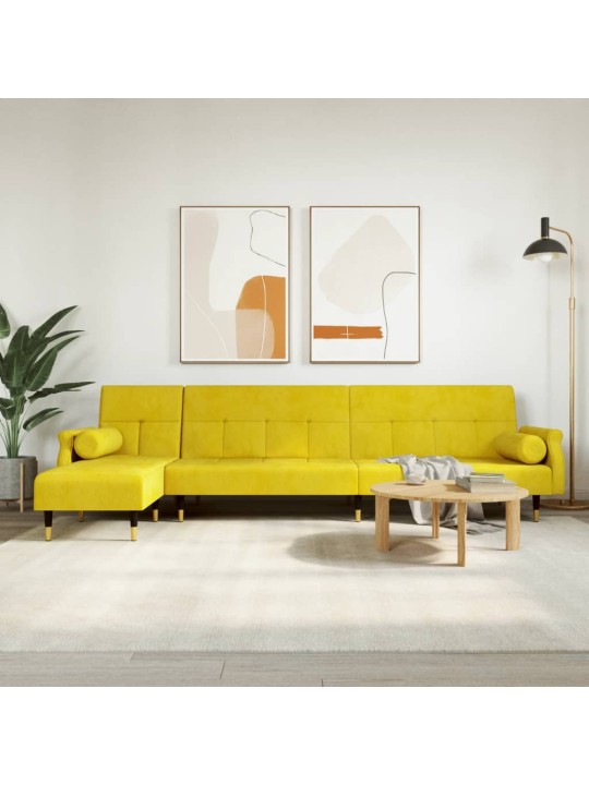 Rozkládací pohovka ve tvaru l žlutá 271 x 140 x 70 cm samet