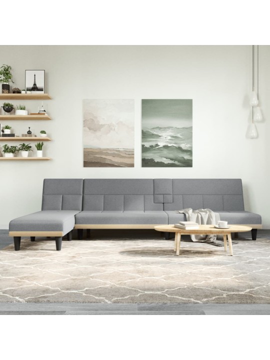 Rozkládací pohovka ve tvaru l světle šedá 255x140x70 cm textil