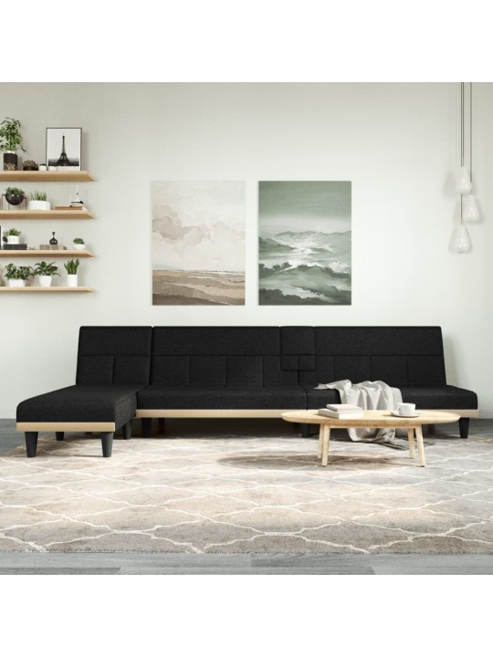 Rozkládací pohovka ve tvaru l černá 255 x 140 x 70 cm textil