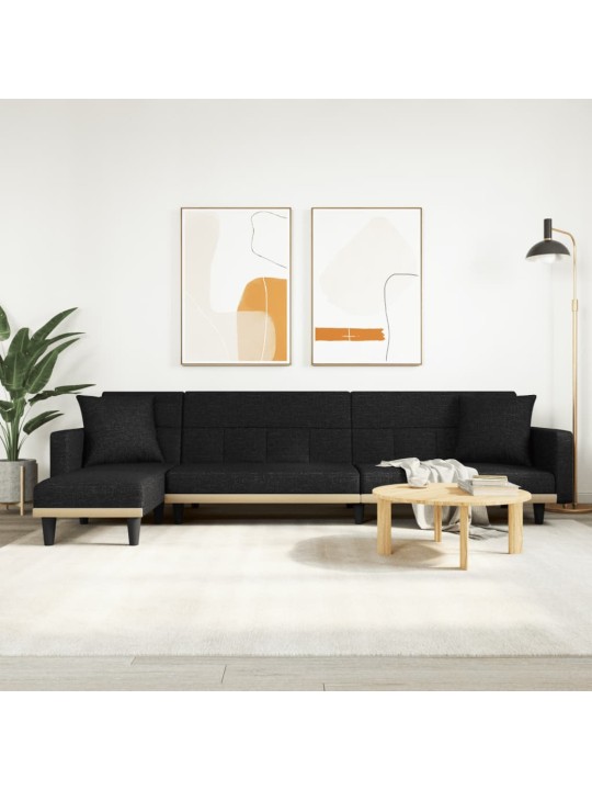Rozkládací pohovka ve tvaru l černá 275 x 140 x 70 cm textil
