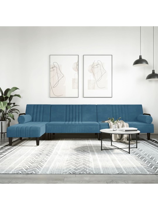 Rozkládací pohovka ve tvaru l modrá 260 x 140 x 70 cm samet