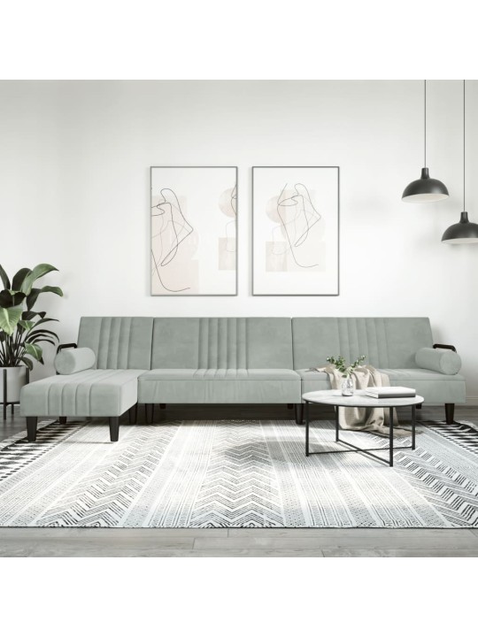 Rozkládací pohovka ve tvaru l světle šedá 260x140x70 cm samet