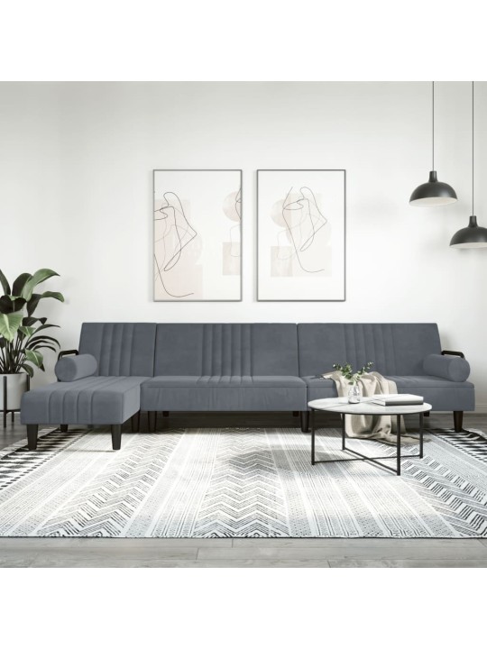 Rozkládací pohovka ve tvaru L tmavě šedá 260x140x70 cm samet