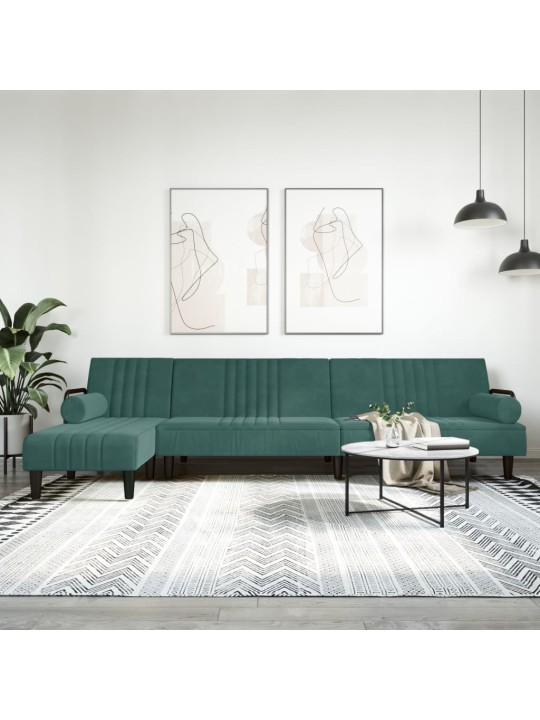 Rozkládací pohovka ve tvaru L tmavě zelená 260x140x70 cm samet