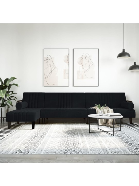 Rozkládací pohovka ve tvaru L černá 260 x 140 x 70 cm samet