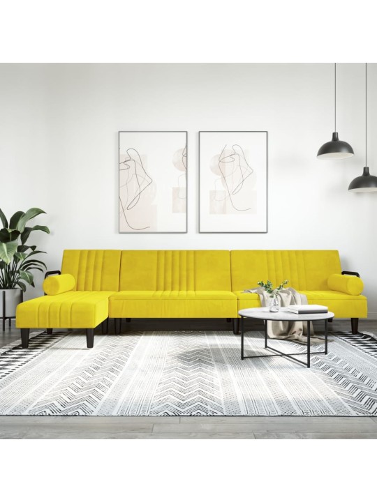 Rozkládací pohovka ve tvaru l žlutá 260 x 140 x 70 cm samet