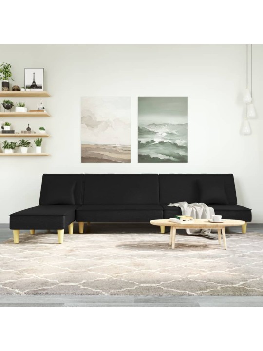 Rozkládací pohovka ve tvaru l černá 255 x 140 x 70 cm textil