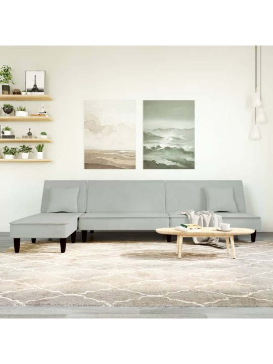 Rozkládací pohovka ve tvaru l světle šedá 255x140x70 cm samet