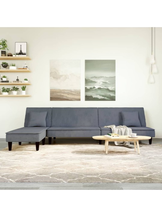 Rozkládací pohovka ve tvaru L tmavě šedá 255x140x70 cm samet
