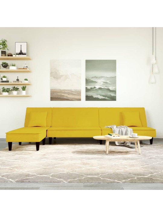 Rozkládací pohovka ve tvaru l žlutá 255 x 140 x 70 cm samet