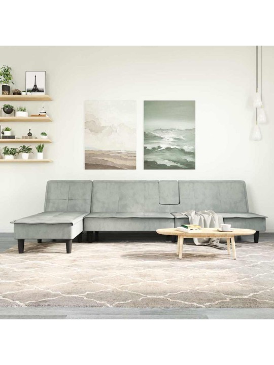 Rozkládací pohovka ve tvaru l světle šedá 255x140x70 cm samet