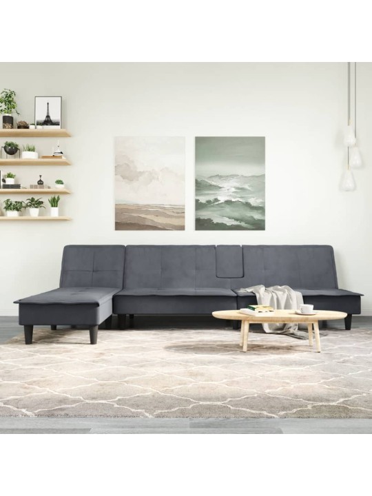Rozkládací pohovka ve tvaru L tmavě šedá 255x140x70 cm samet