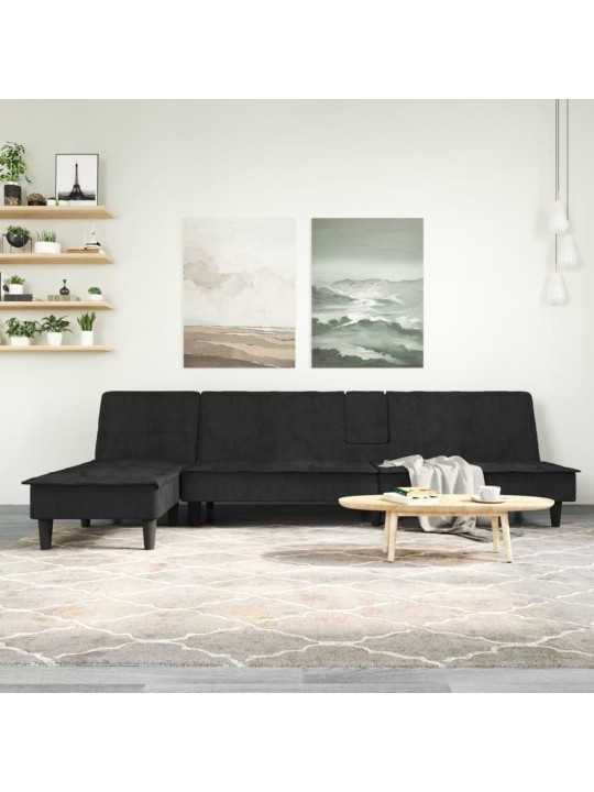 Rozkládací pohovka ve tvaru L černá 255 x 140 x 70 cm samet