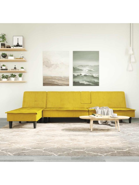 Rozkládací pohovka ve tvaru l žlutá 255 x 140 x 70 cm samet