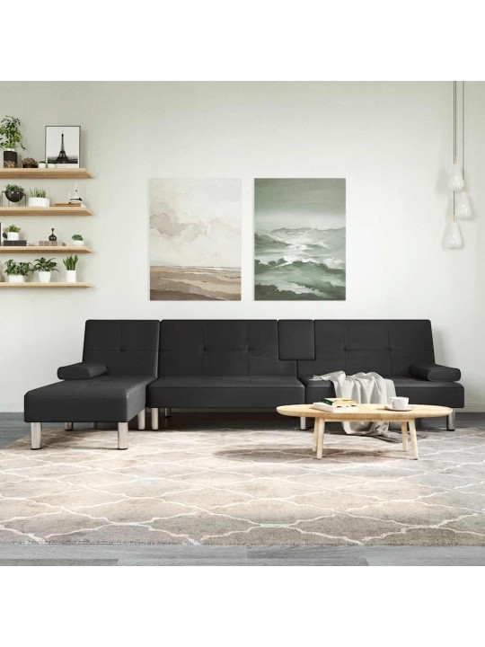Rozkládací pohovka ve tvaru l černá 255x140x70 cm umělá kůže