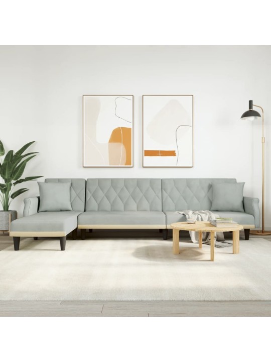 Rozkládací pohovka ve tvaru l světle šedá 271x140x70 cm samet