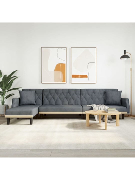 Rozkládací pohovka ve tvaru L tmavě šedá 271x140x70 cm samet
