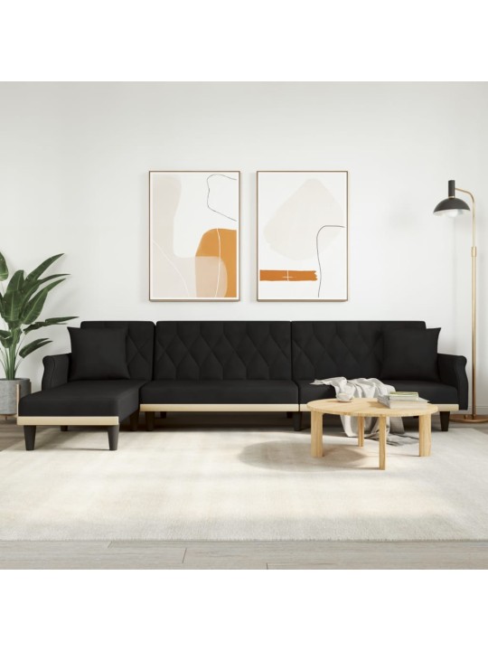 Rozkládací pohovka ve tvaru l černá 271 x 140 x 70 cm samet