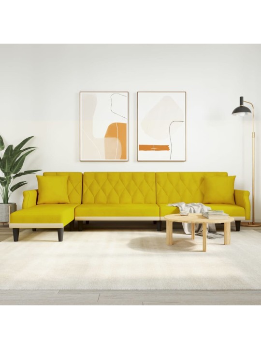 Rozkládací pohovka ve tvaru l žlutá 271 x 140 x 70 cm samet