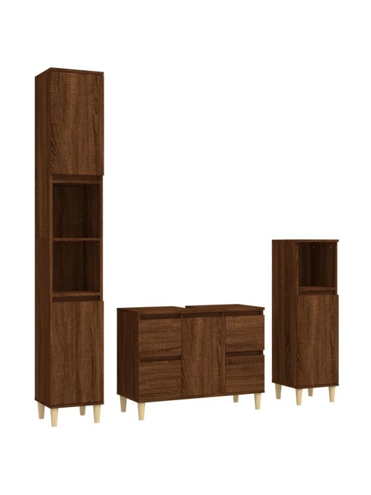 3dílný set koupelnového nábytku hnědý dub kompozitní dřevo