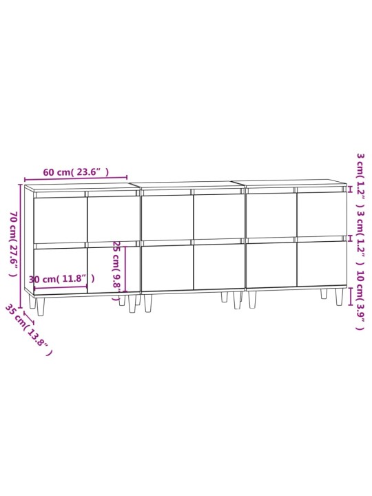 Příborníky 3 ks betonově šedé 60 x 35 x 70 cm kompozitní dřevo