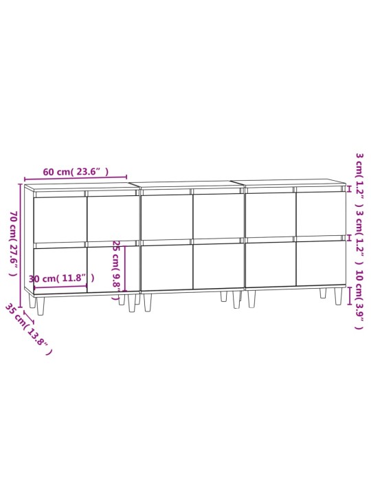 Příborníky 3 ks kouřový dub 60 x 35 x 70 cm kompozitní dřevo